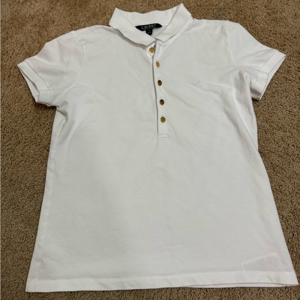 Lauren Ralph Lauren Women's Stretch Polo Shirt White Size M